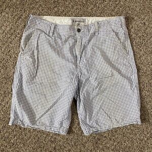 Express Men's White and Blue Checkered Shorts, Waist 34